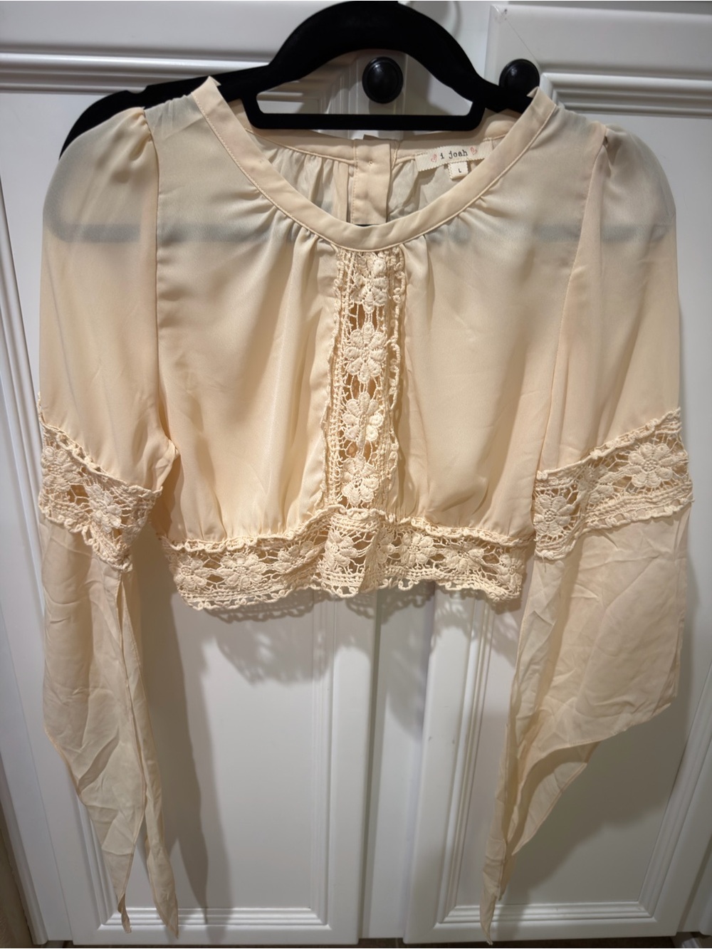 NEW Cream Lace-Trim Cropped Peasant Top - Women's Crop Top- multiple sizes